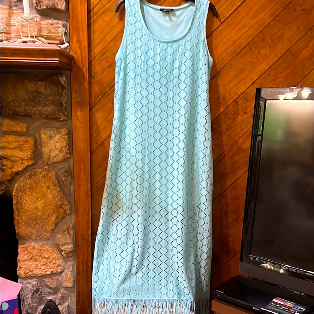 Melissa Paige Light Blue Crochet Trim Top